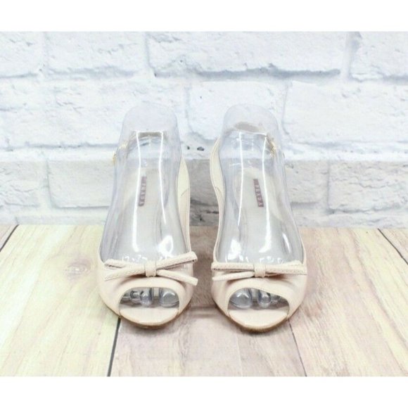 PRADA Nude Bow Leather Slingback Peep Toe Wedge Sandals Size EU 38 US 8 - Picture 4 of 12